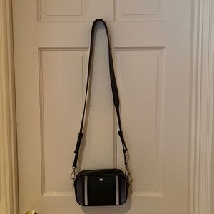 Michaels Kors black bag with black leather and gray velvet strips
